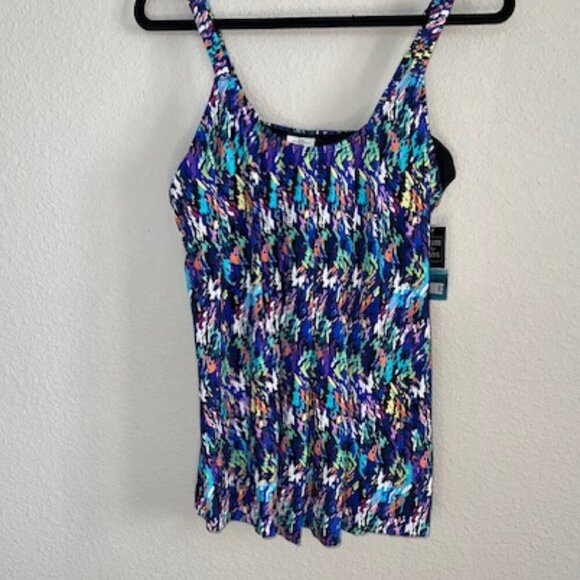 Swim Solutions Women's Printed Pleated Tankini‎ Top NWT - Picture 1 of 5